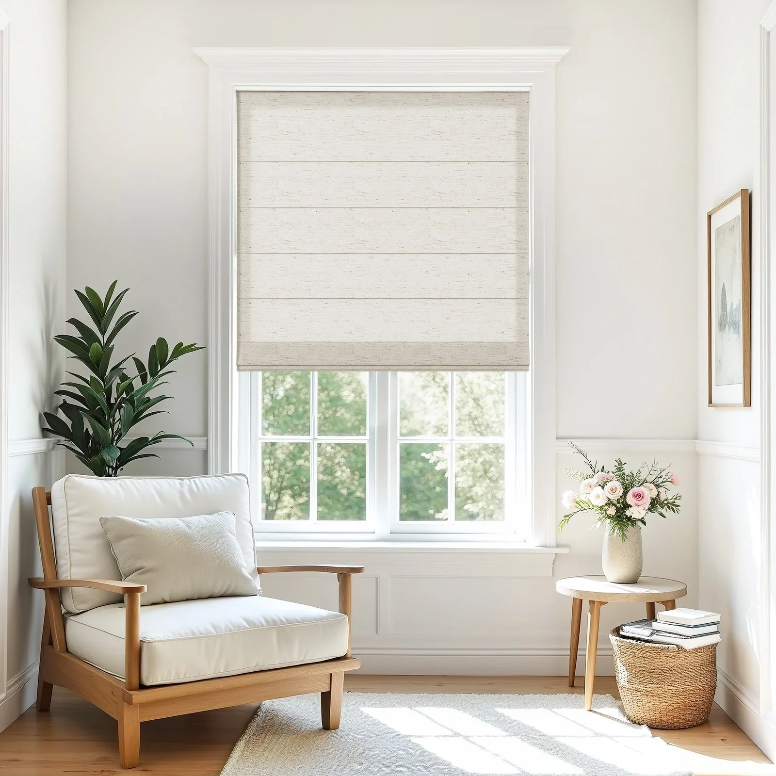 Alvin Motorized Linen Light Filtering Roman Shade - Image 16