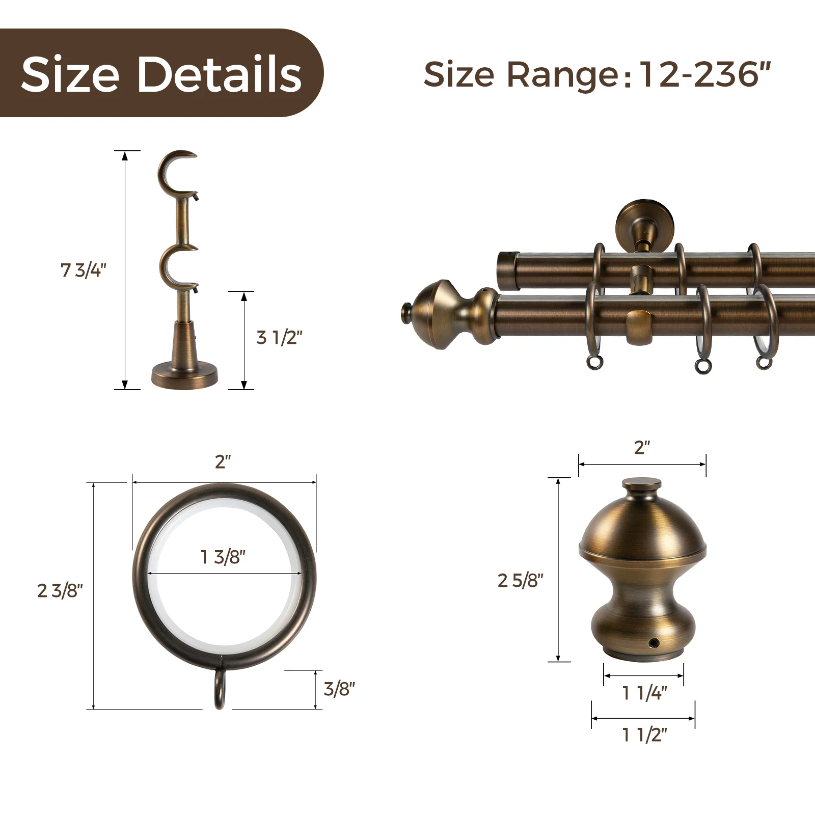 Arno Double Decorative Curtain Rod with Rings - Image 7