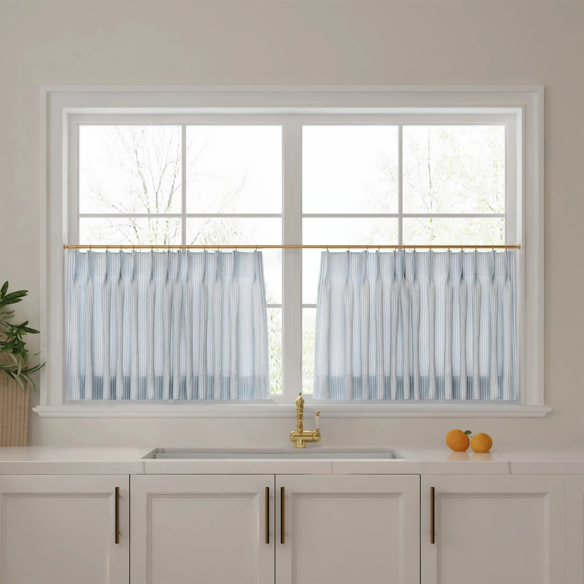 Celia Striped Plaid Cafe Curtain - Image 46