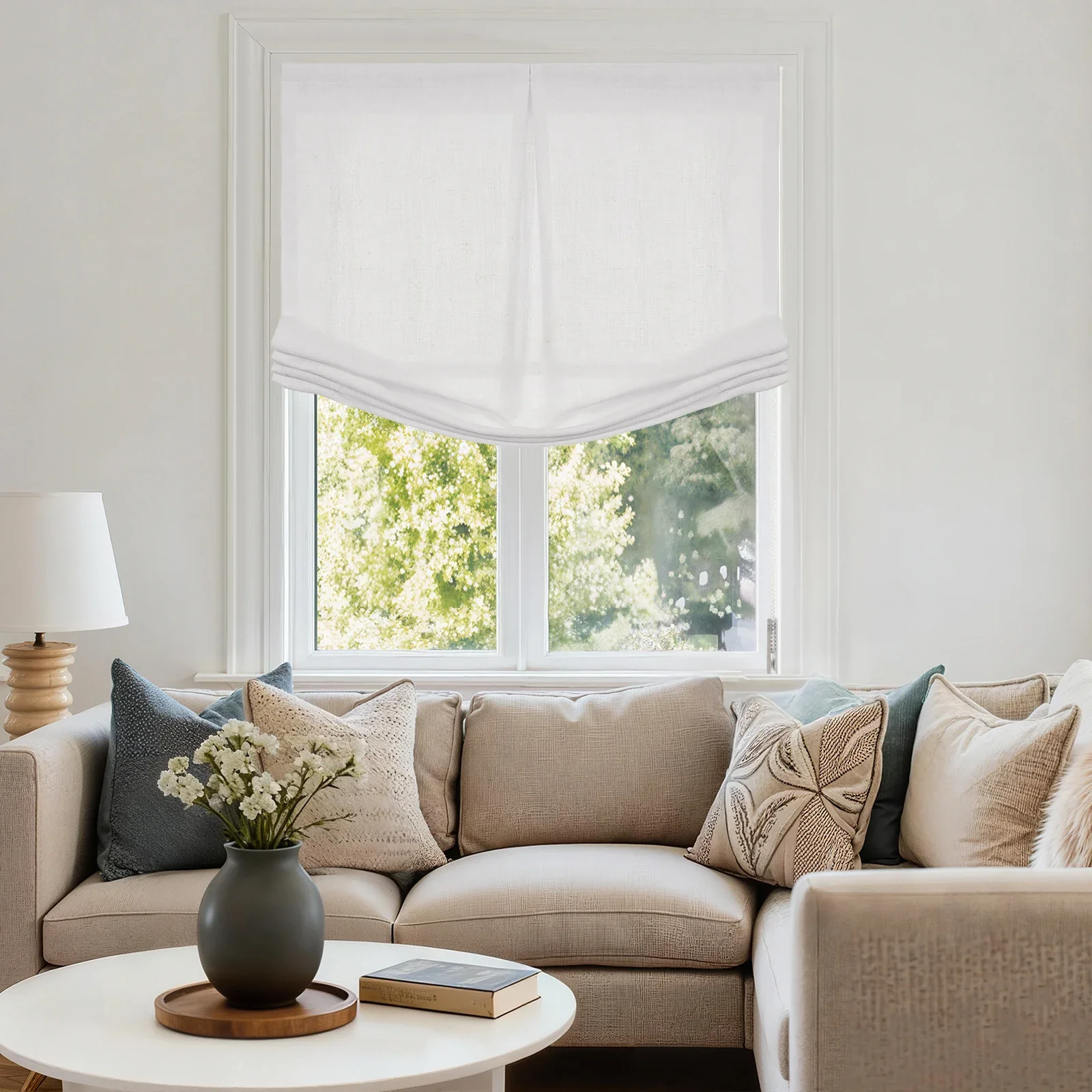 Custom Relaxed Roman Shade with Center Pleat Cord Lift - Image 8