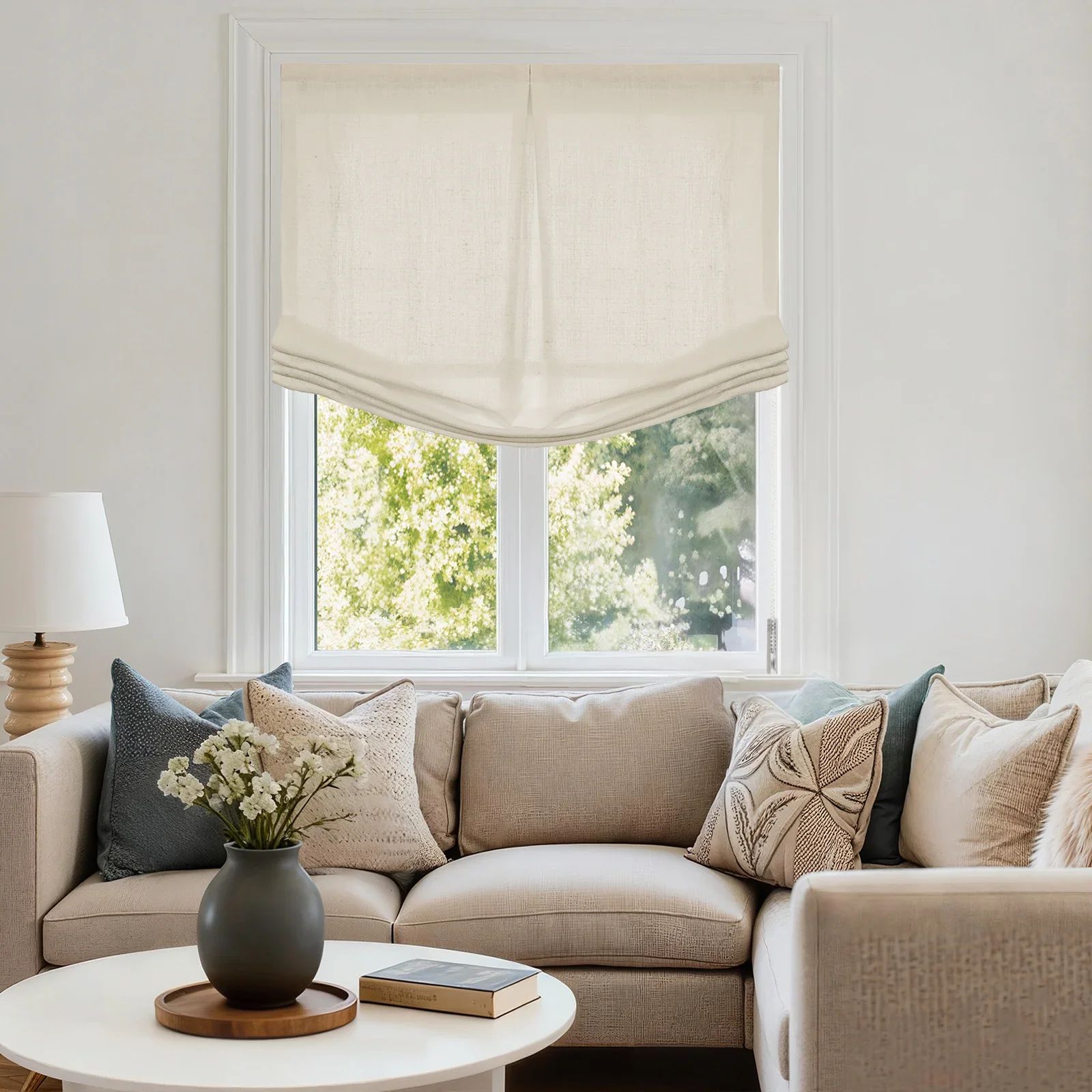Custom Relaxed Roman Shade with Center Pleat Cord Lift - Image 9