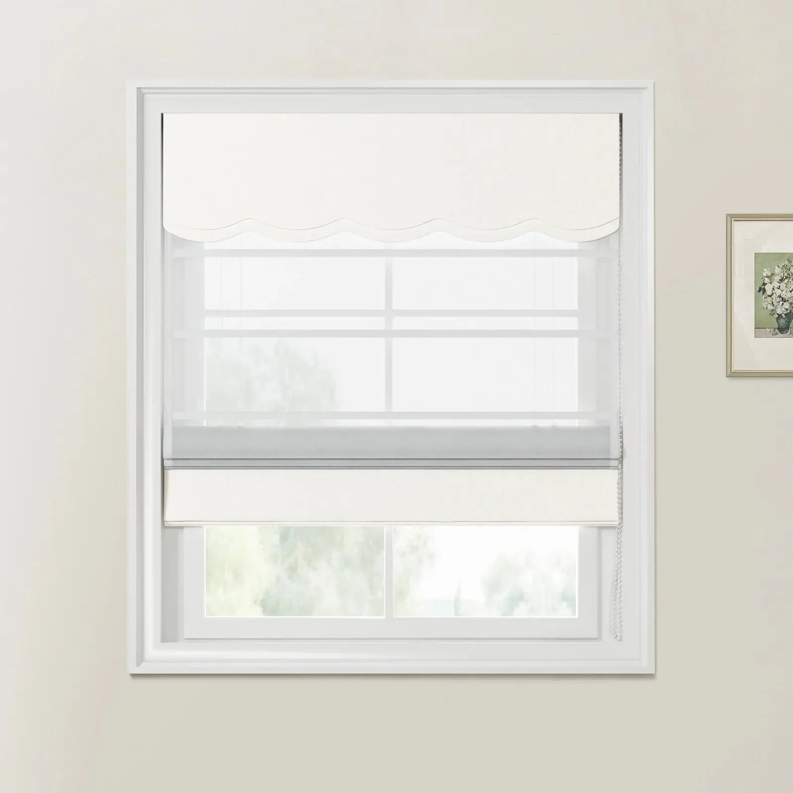 Custom Valanced Day Night Roman Shade Cord Lift - Image 36
