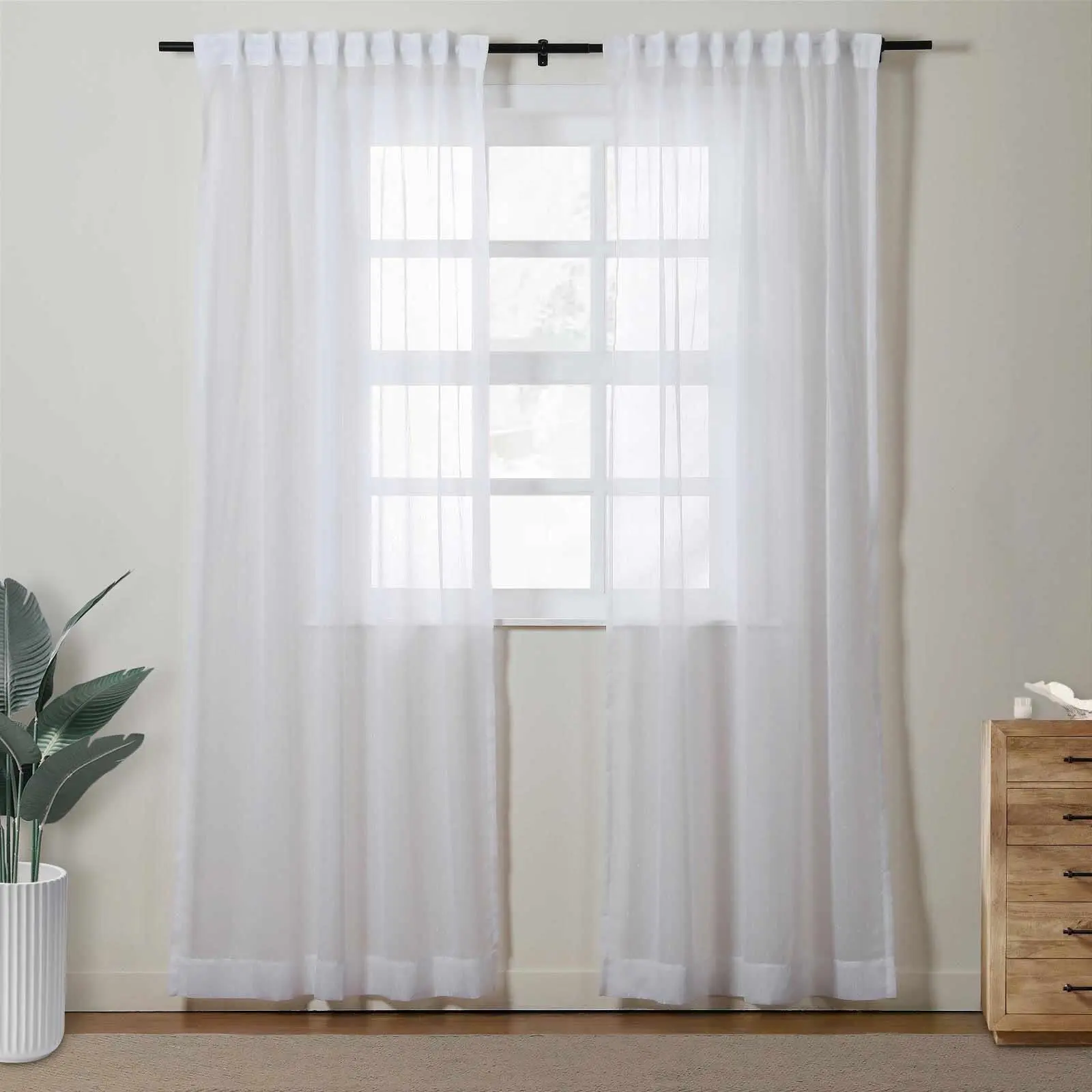 Florida Embossed White Semi Sheer Curtain Soft Top - Image 12