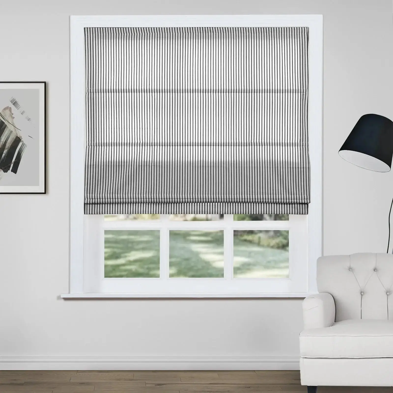 Jana Cordless Roman Shades 100% Cotton Striped Plus Size - Image 3