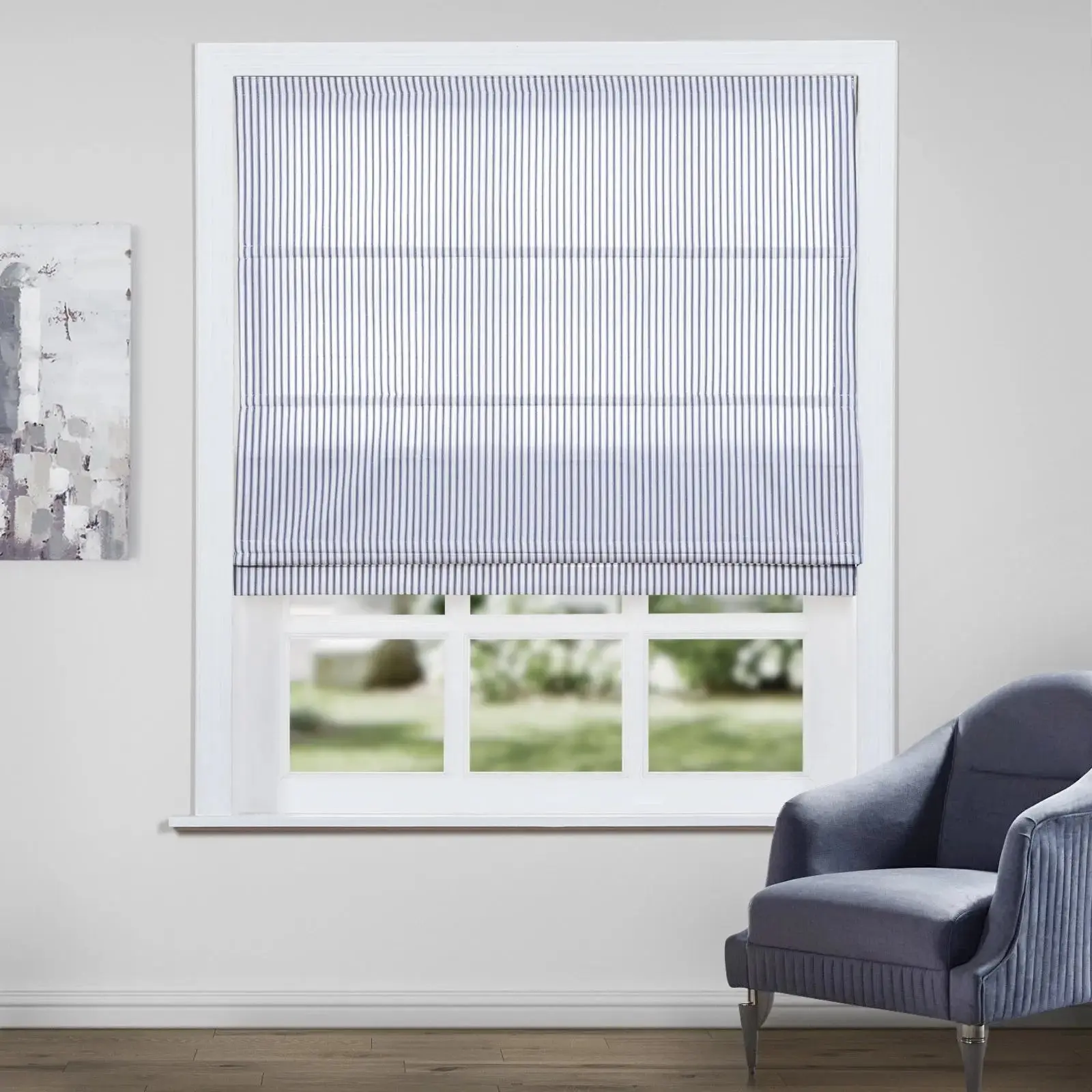 Jana Cordless Roman Shades 100% Cotton Striped Plus Size - Image 4