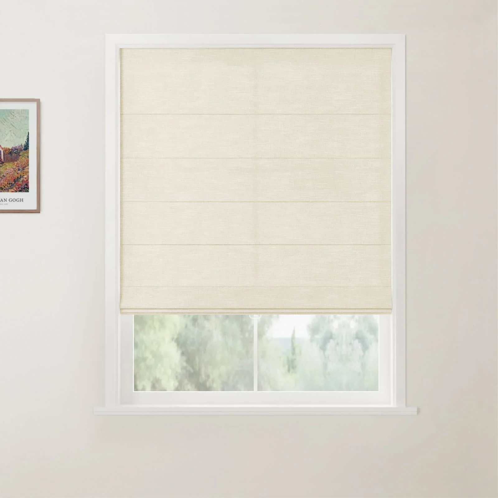 TWOPAGES Jawara Linen Cotton Back Slat Roman Shades Cordless - Image 4