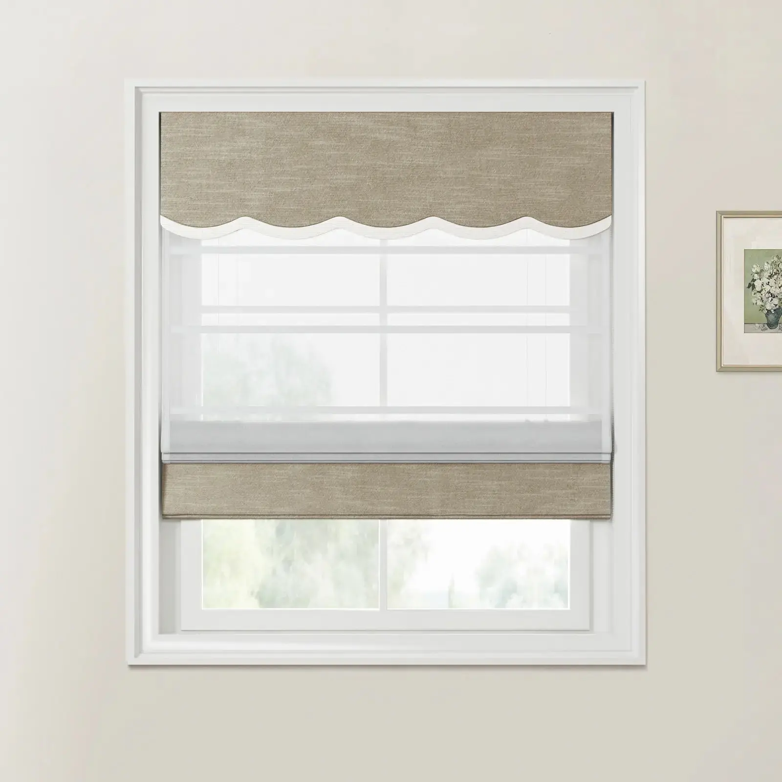 Jawara Linen Cotton Valanced Day Night Roman Shade Cord Lift - Image 17