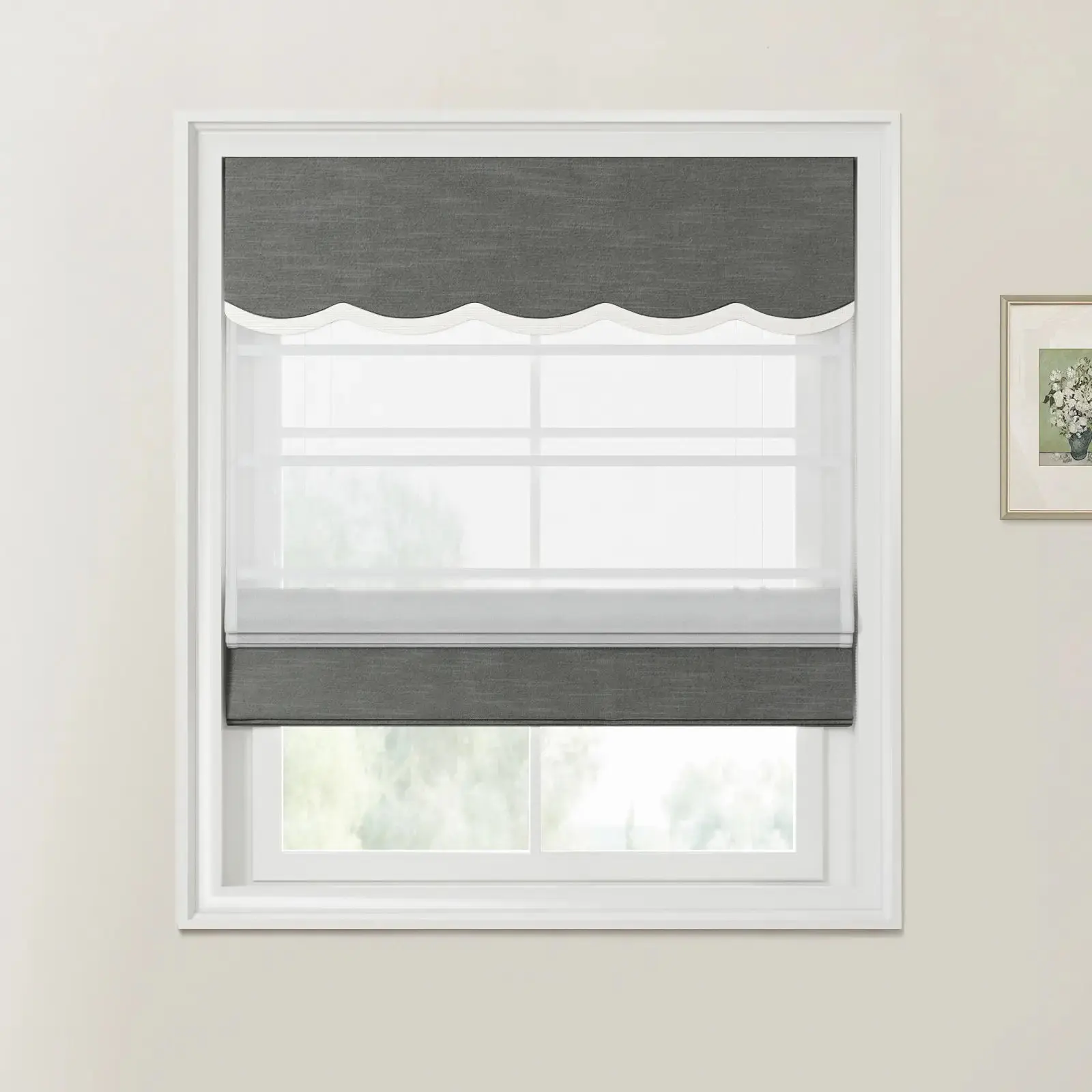 Jawara Linen Cotton Valanced Day Night Roman Shade Cord Lift - Image 43
