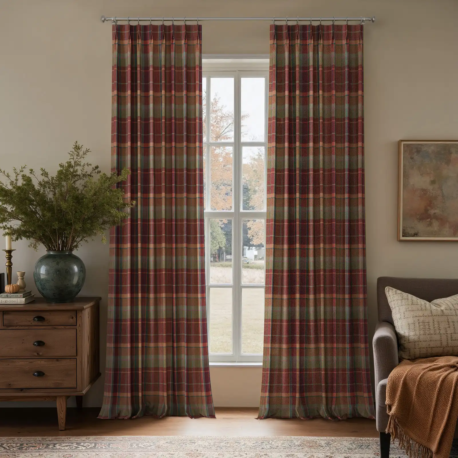 Karin Plaid Pure Wool Thermal Curtain Pleated - Image 19