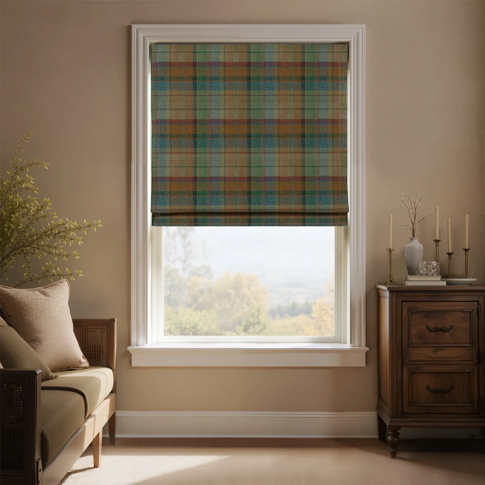 Karin Plaid Pure Wool Thermal Roman Shade Cordless - Image 13