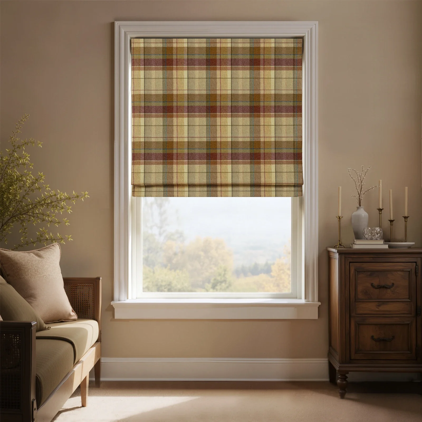 Karin Plaid Pure Wool Thermal Roman Shade Cordless - Image 31