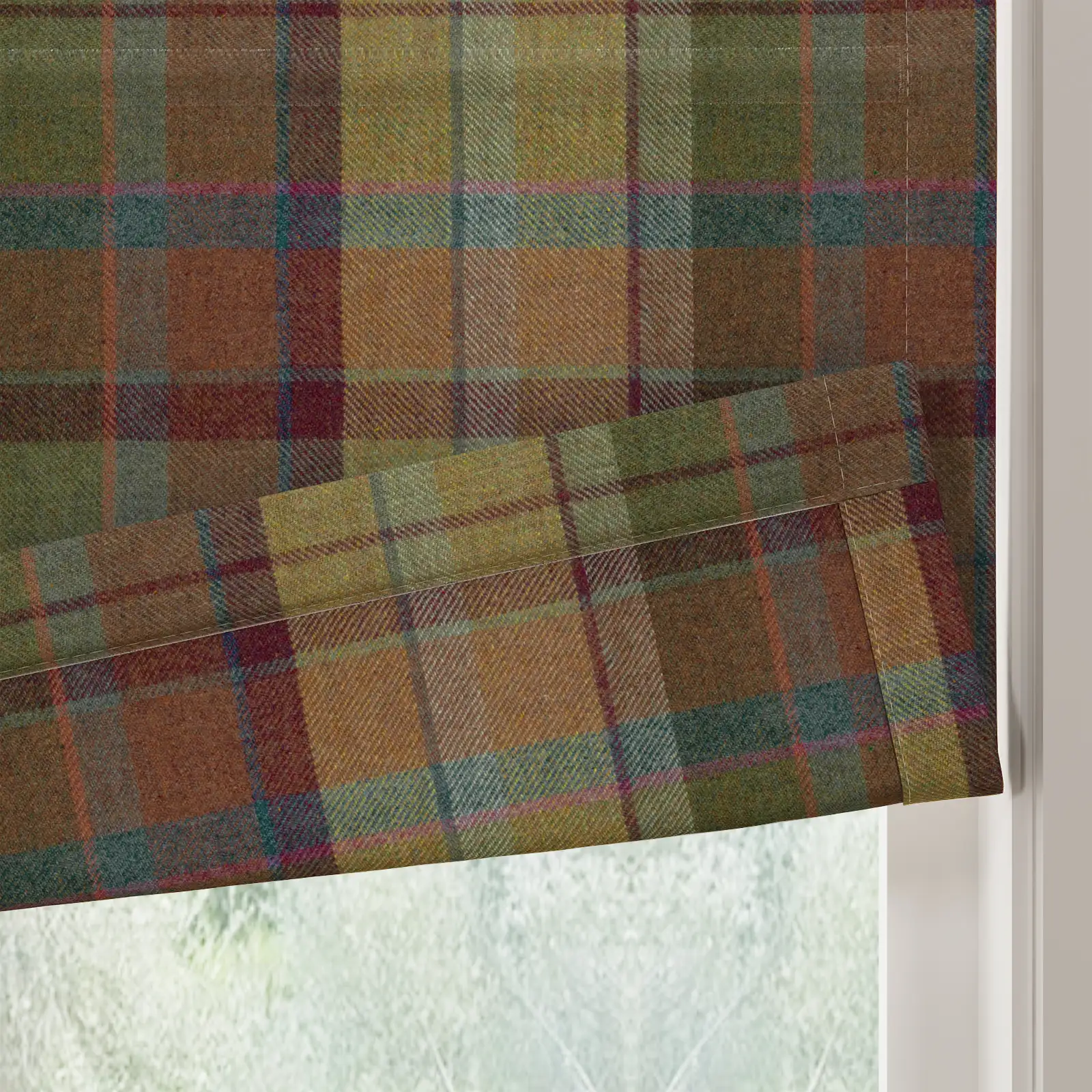Karin Plaid Pure Wool Thermal Roman Shade Cordless - Image 9