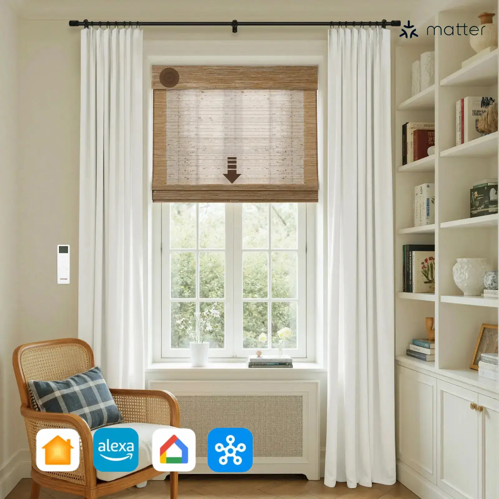 Motorized Window Woven Bamboo Shades - Image 4