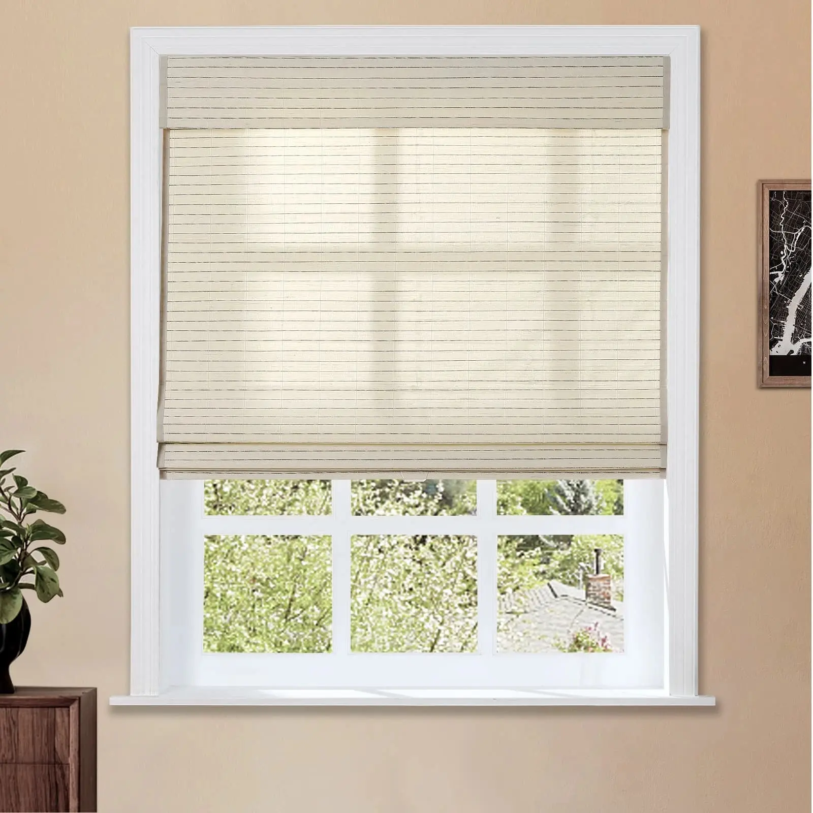 Lay Natural Ramie Bamboo Woven Shade - Beige White - Image 3