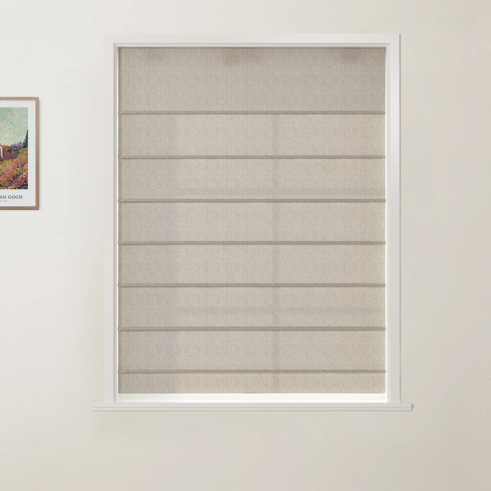Ron Linen Cotton Herringbone Front Slat Roman Shade Cordless - Image 11