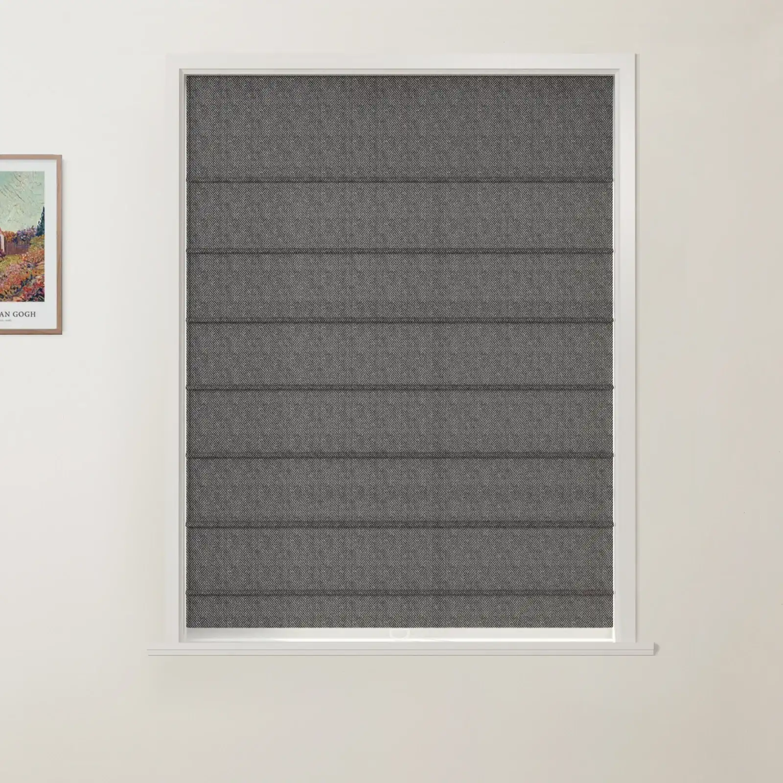 Ron Linen Cotton Herringbone Front Slat Roman Shade Cordless - Image 19