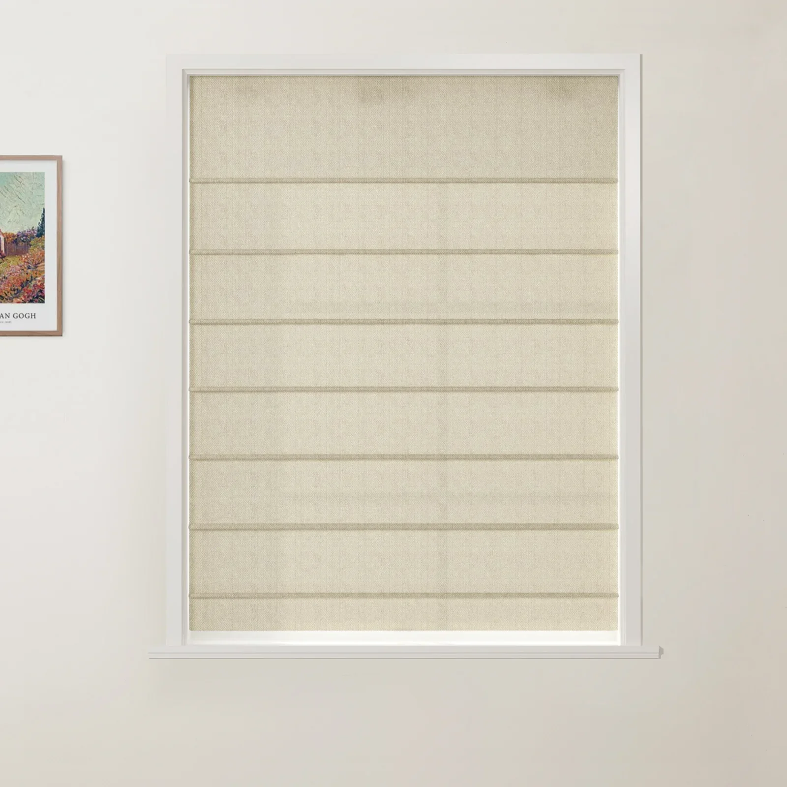 Ron Linen Cotton Herringbone Front Slat Roman Shade Cordless - Image 27