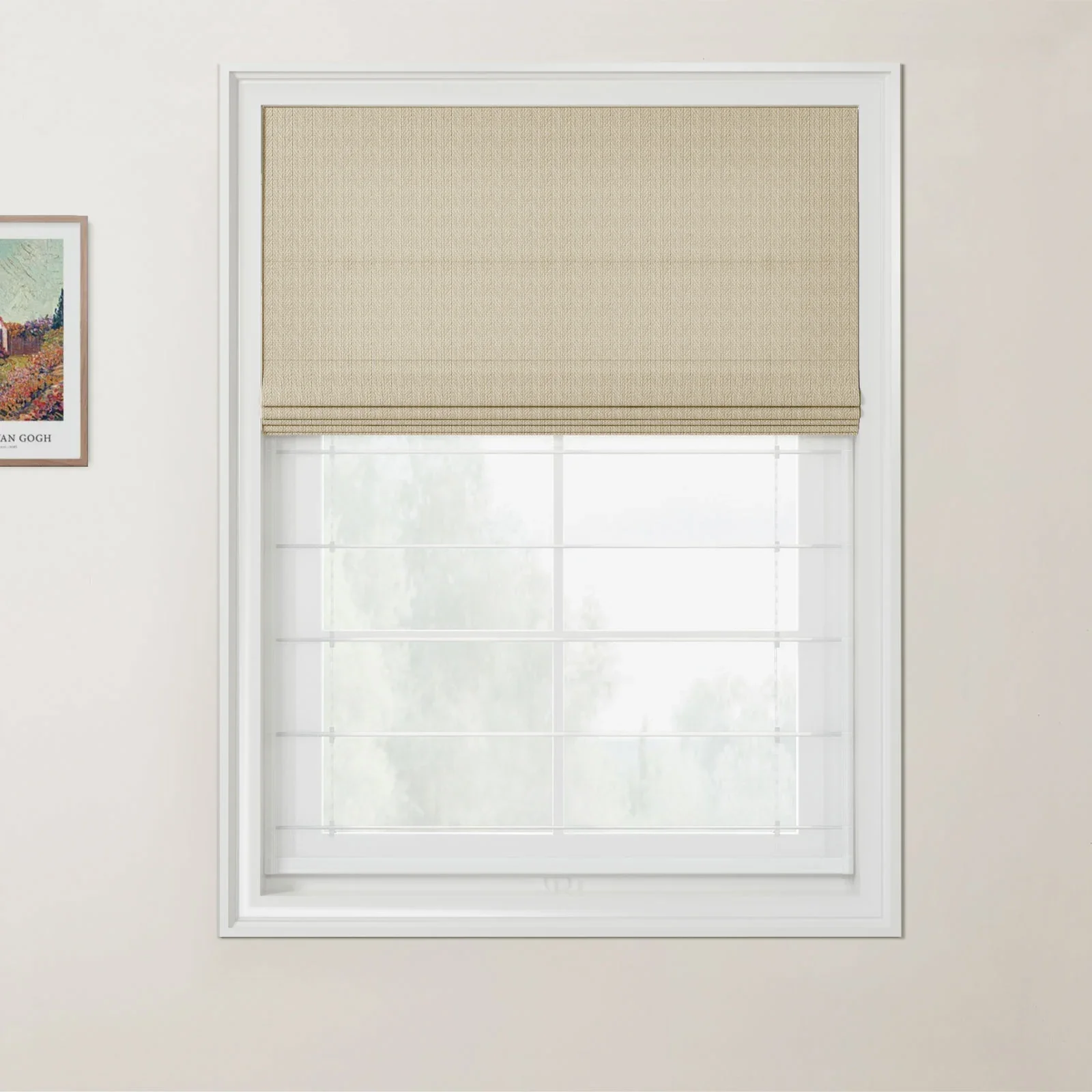 Ron Linen Cotton Herringbone Day Night Roman Shade Cordless - Image 10