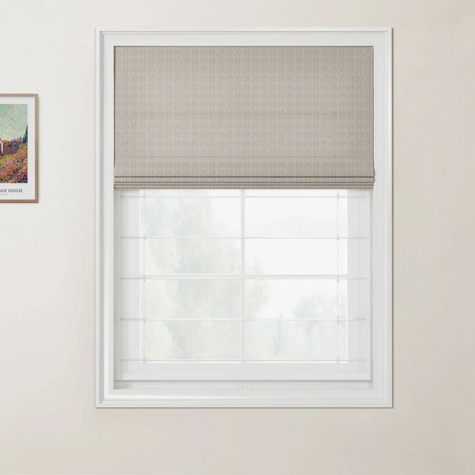 Ron Linen Cotton Herringbone Day Night Roman Shade Cordless - Image 12