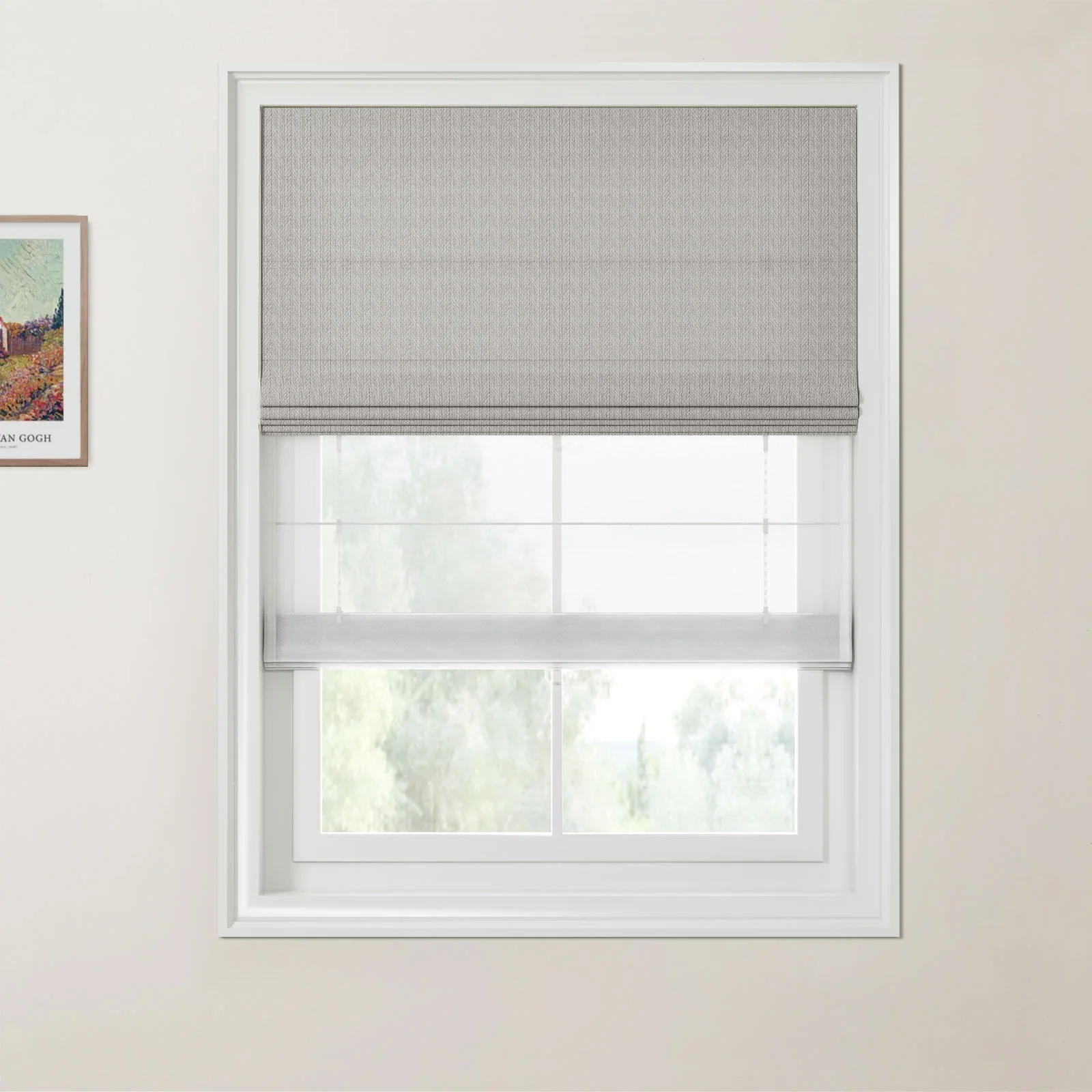 Ron Linen Cotton Herringbone Day Night Roman Shade Cordless - Image 14