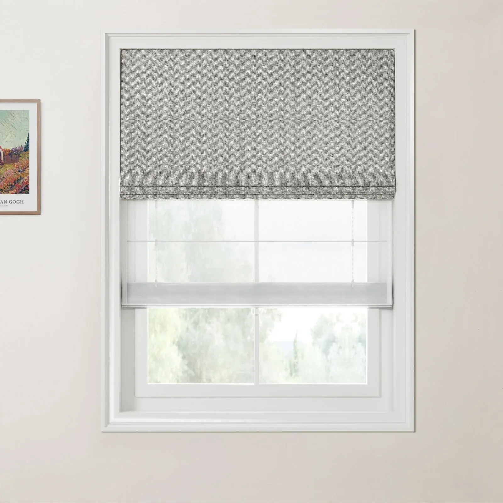 Ron Linen Cotton Herringbone Day Night Roman Shade Cordless - Image 16