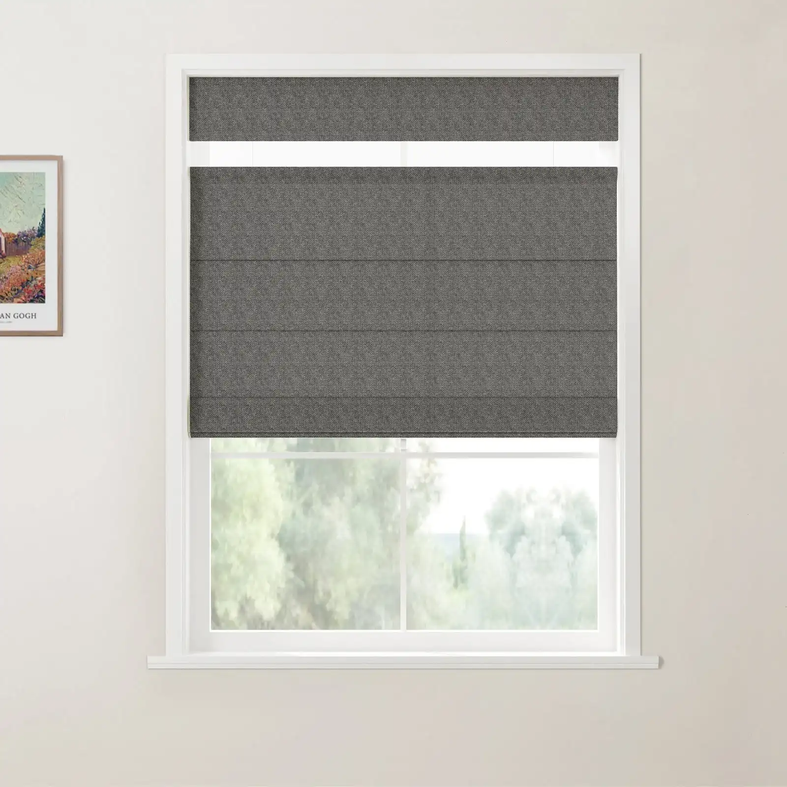 Ron Linen Cotton Herringbone Day Night Roman Shade Cordless - Image 19