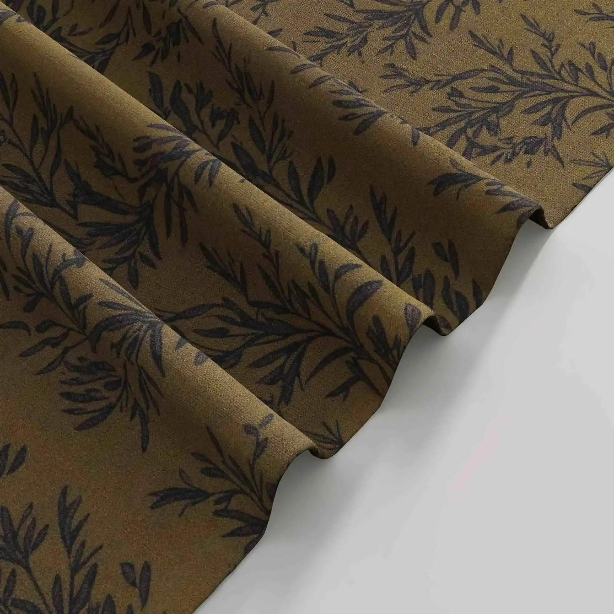 Sara Le Linen Bronze Leaves Print Pinch Pleat Curtain Unlined - Image 4