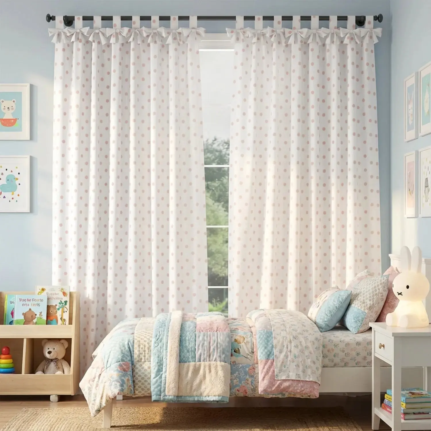 Stefana Silber Linen Polka Dot Print Tie Top Bow Curtain - Image 4