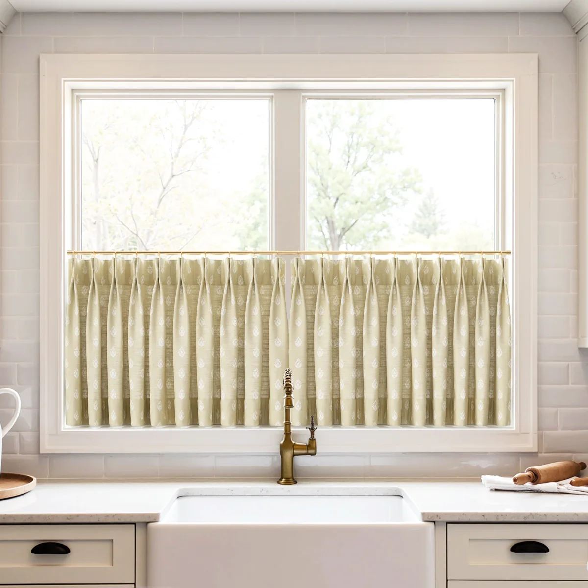 Stefana Silber Print Linen Pleated Cafe Curtains - Image 11