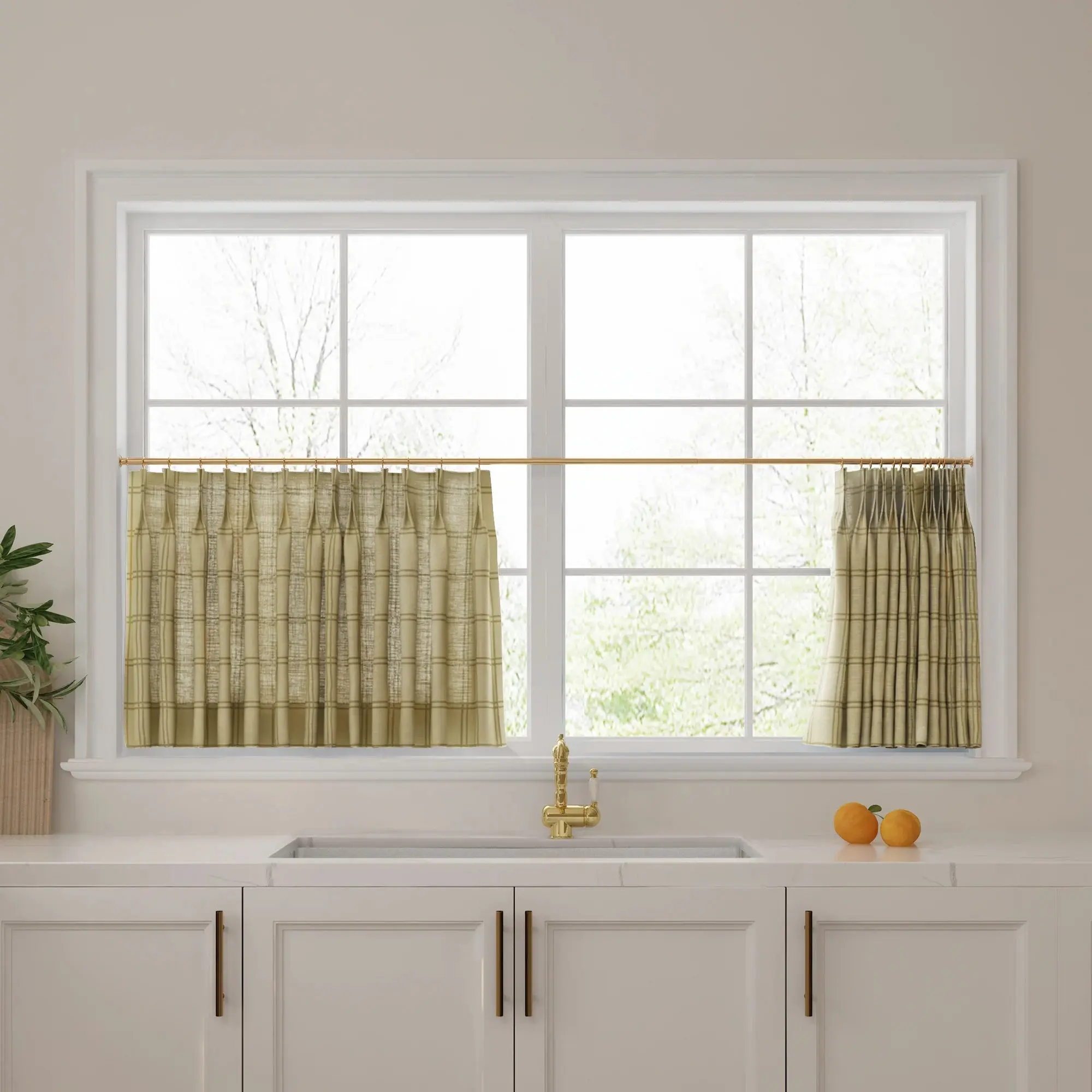 Stefana Silber Print Linen Pleated Cafe Curtains - Image 34