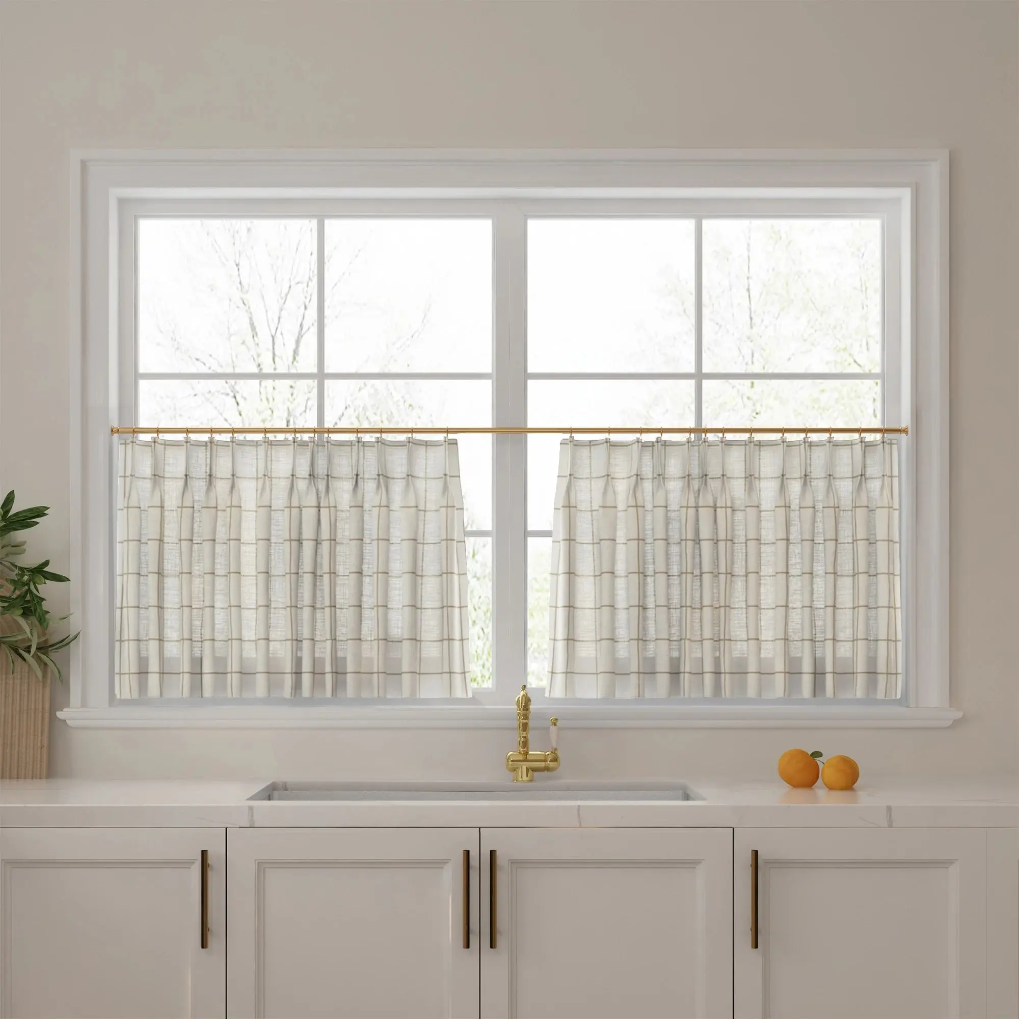 Stefana Silber Print Linen Pleated Cafe Curtains - Image 50