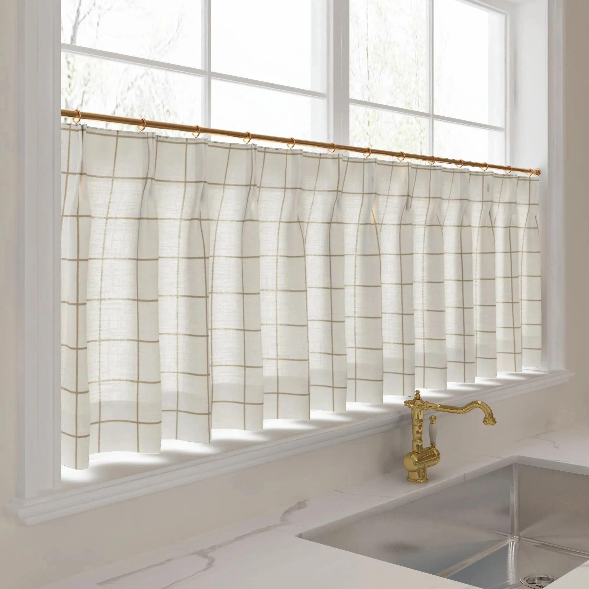 Stefana Silber Print Linen Pleated Cafe Curtains - Image 51