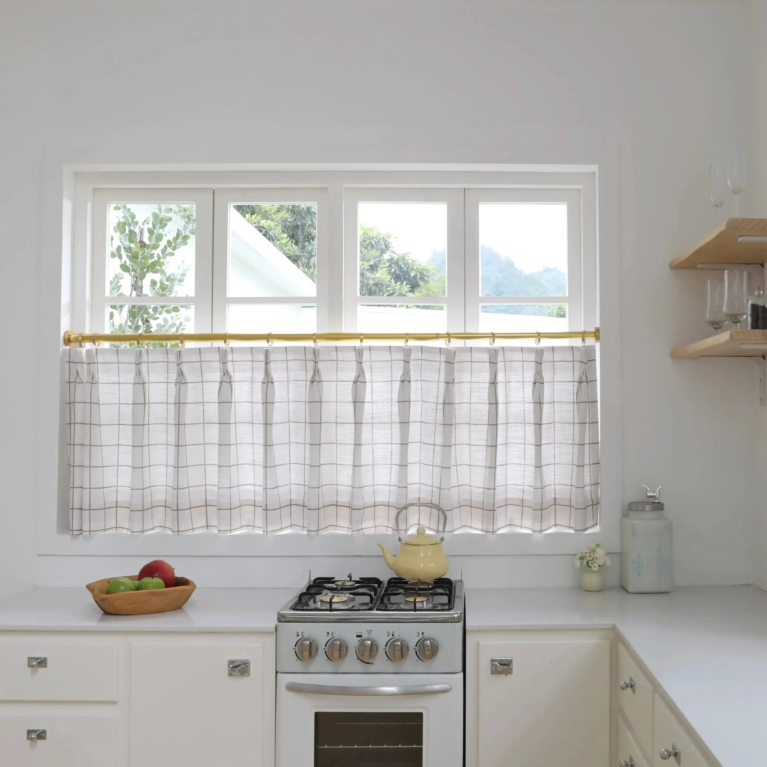 Stefana Silber Print Linen Pleated Cafe Curtains - Image 7