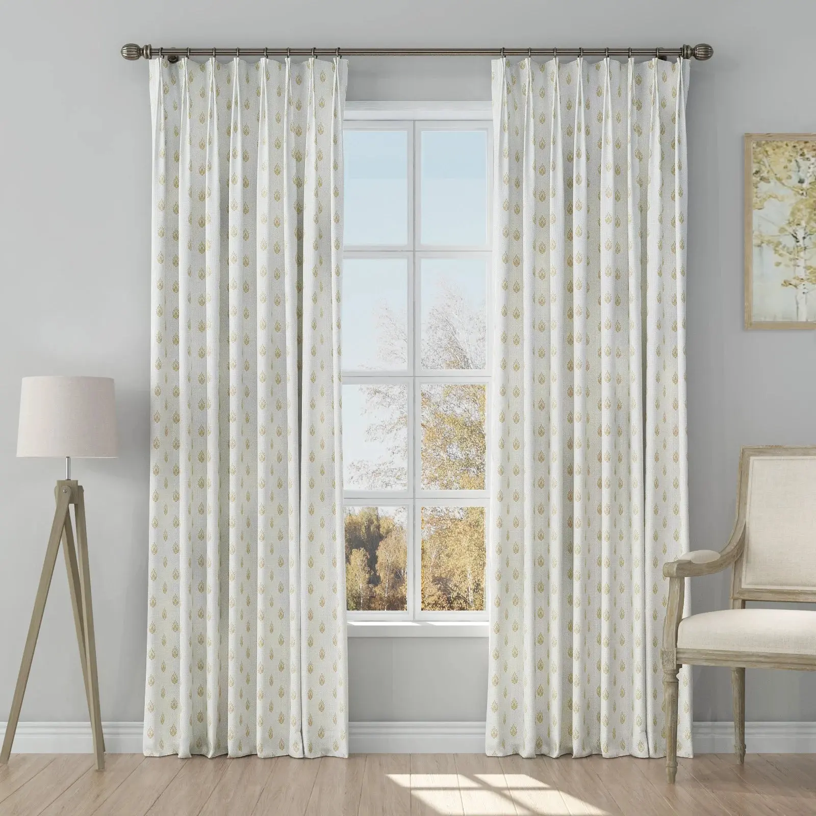 Stefana Silber Print Linen Blend Curtain Drapery Pleated - Image 30