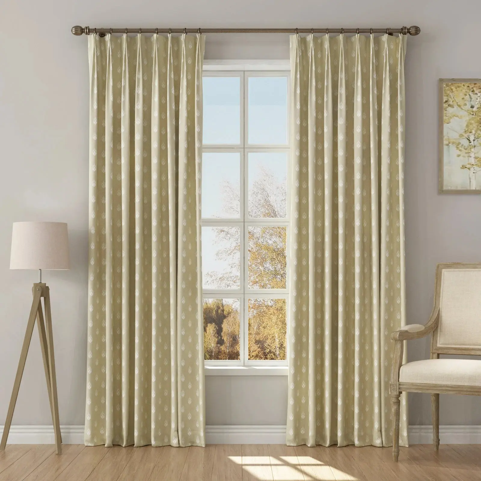 Stefana Silber Print Linen Blend Curtain Drapery Pleated - Image 32
