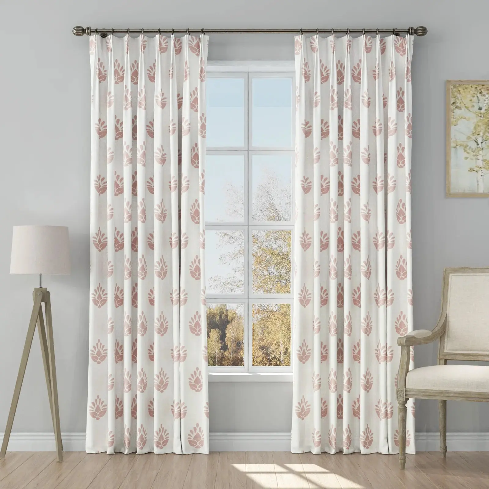 Stefana Silber Print Linen Blend Curtain Drapery Pleated - Image 46
