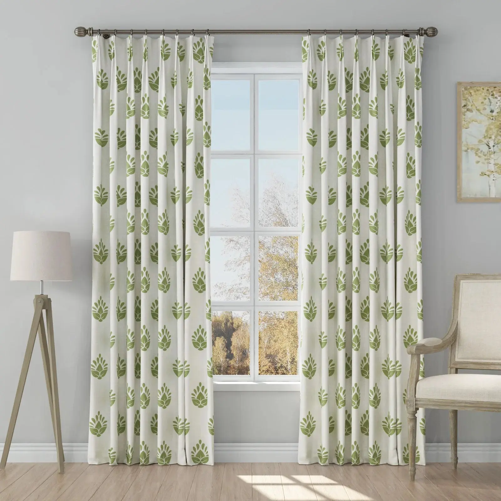 Stefana Silber Print Linen Blend Curtain Drapery Pleated - Image 48