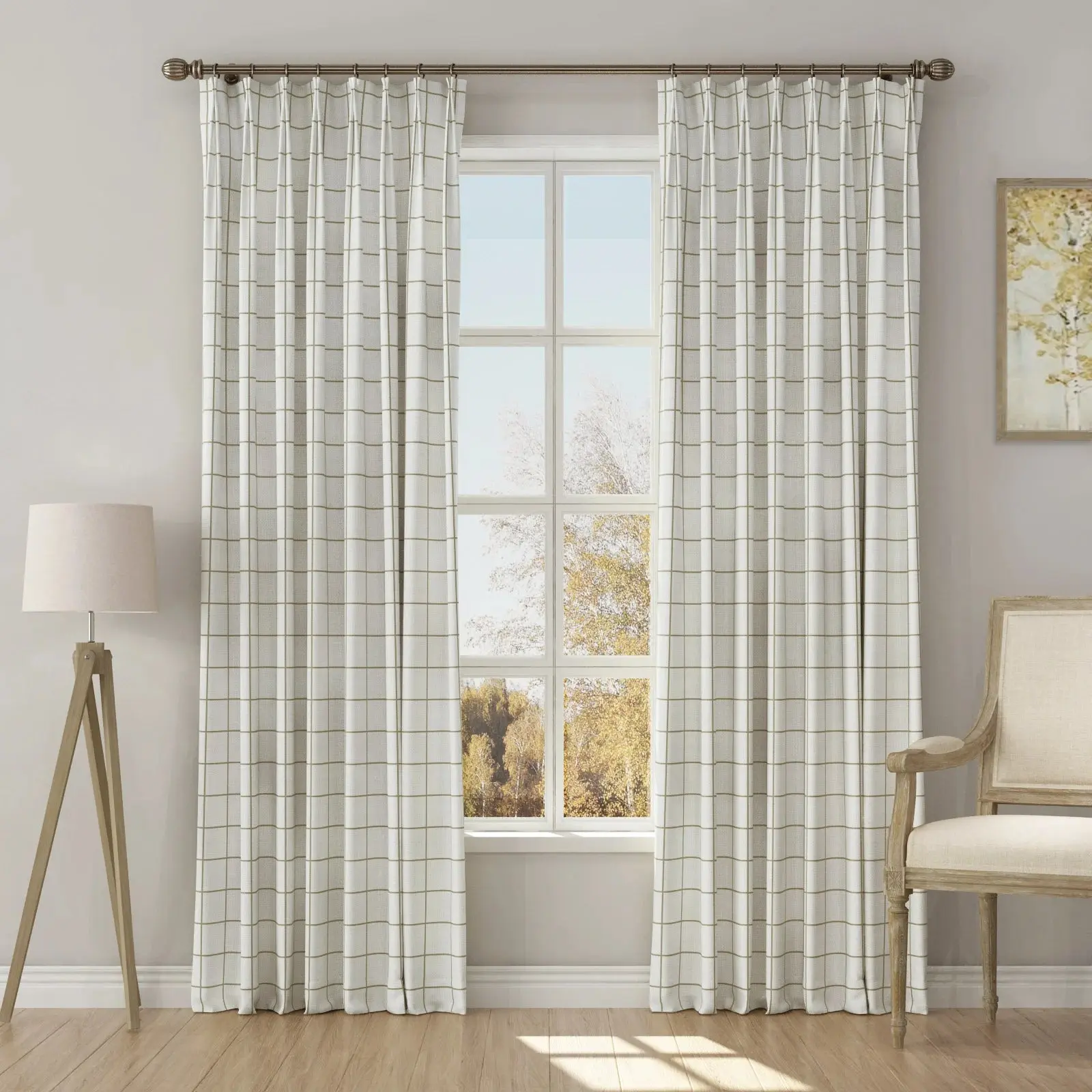 Stefana Silber Print Linen Blend Curtain Drapery Pleated - Image 56