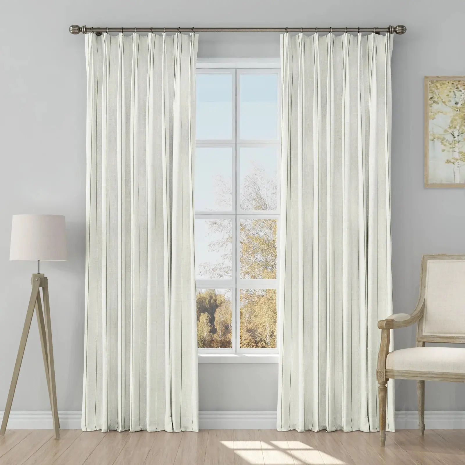 Stefana Silber Print Linen Blend Curtain Drapery Pleated - Image 70