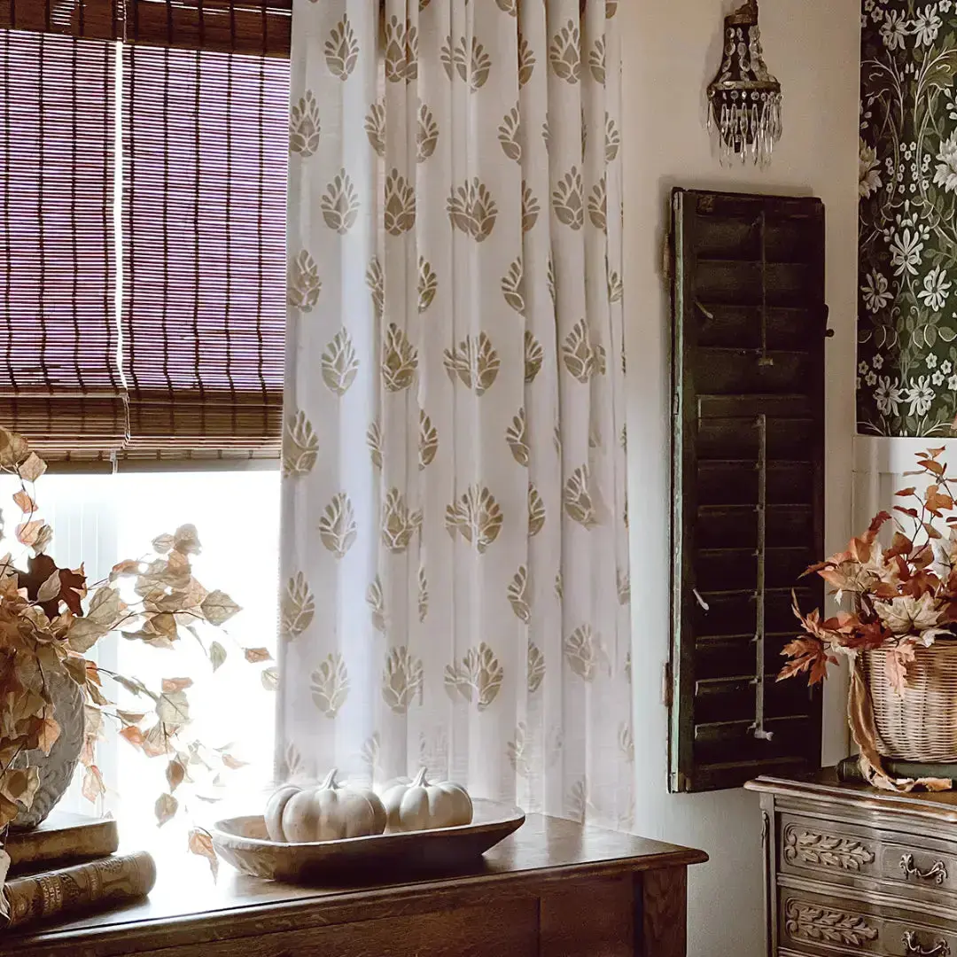 Stefana Silber Print Linen Blend Curtain Drapery Pleated - Image 19