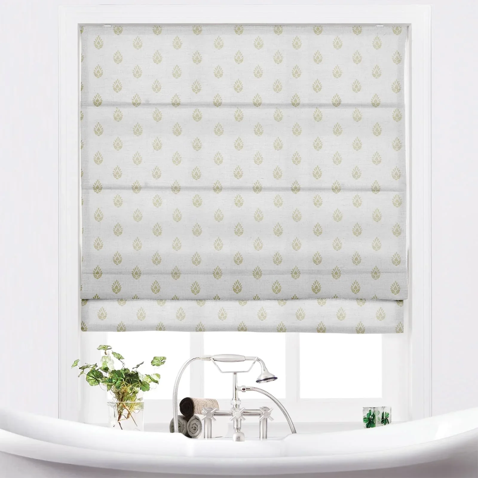 Stefana Silber Printed Cordless Roman Shade-Wooden Headrail - Image 12