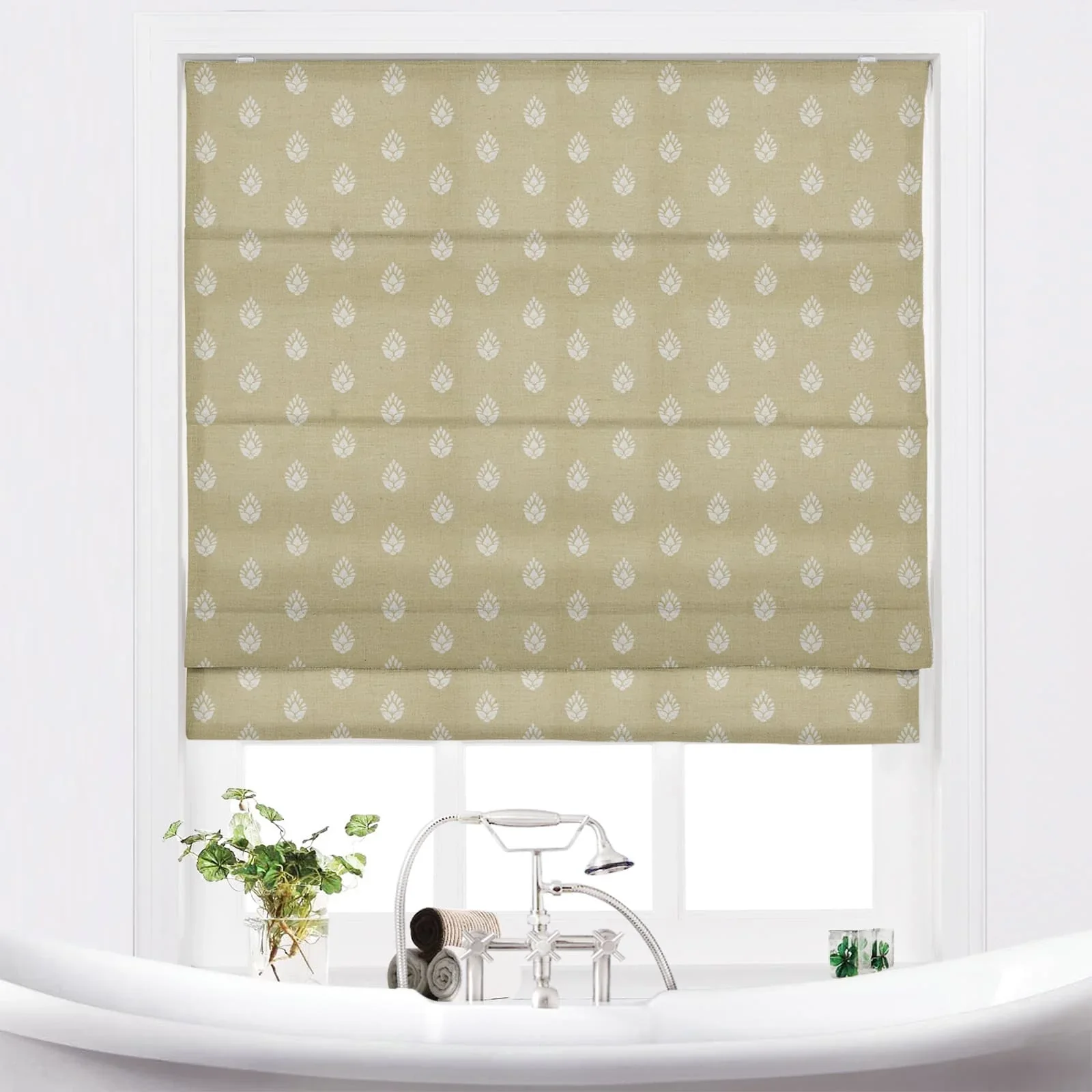 Stefana Silber Printed Cordless Roman Shade-Wooden Headrail - Image 13