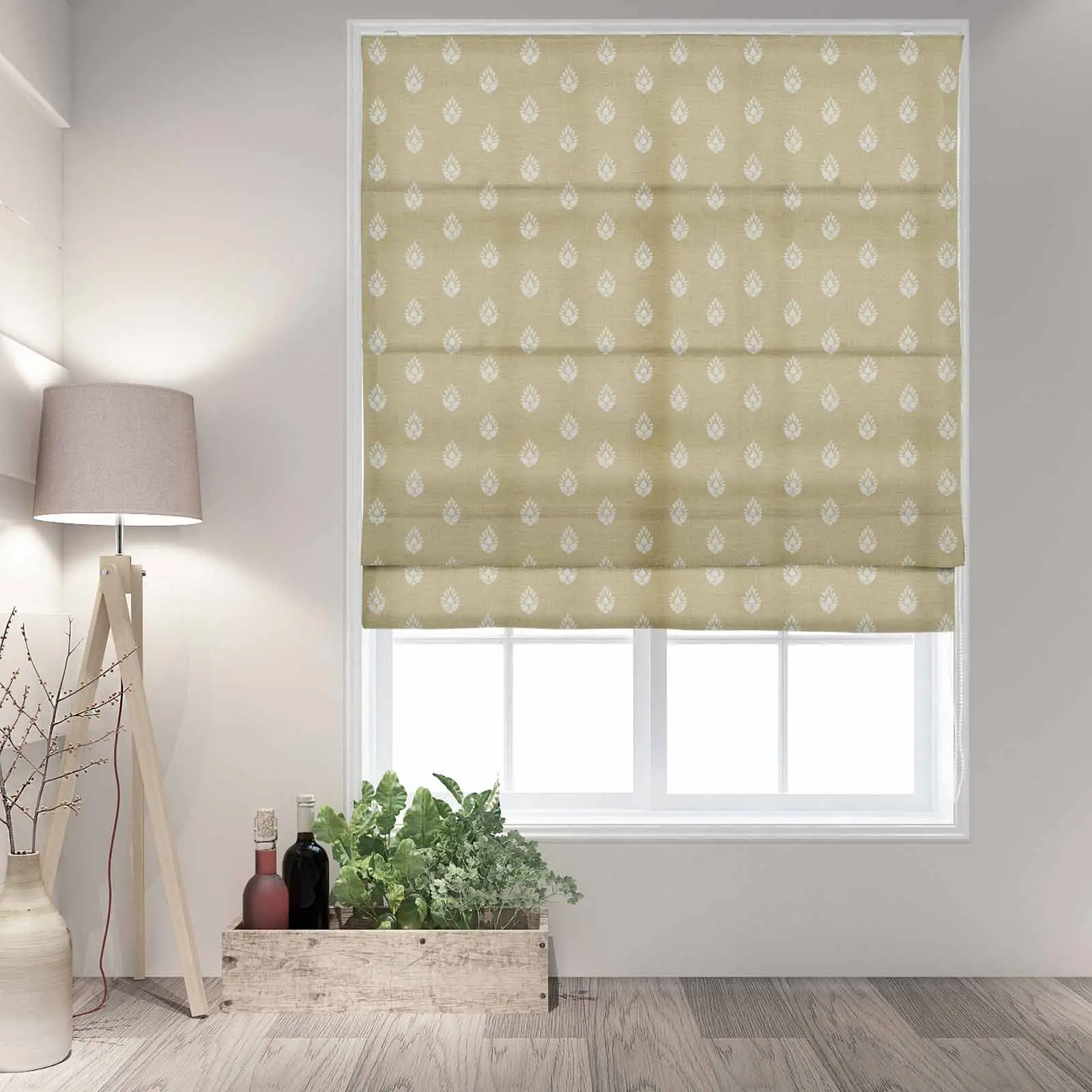 Stefana Silber Printed Cordless Roman Shade-Wooden Headrail - Image 22