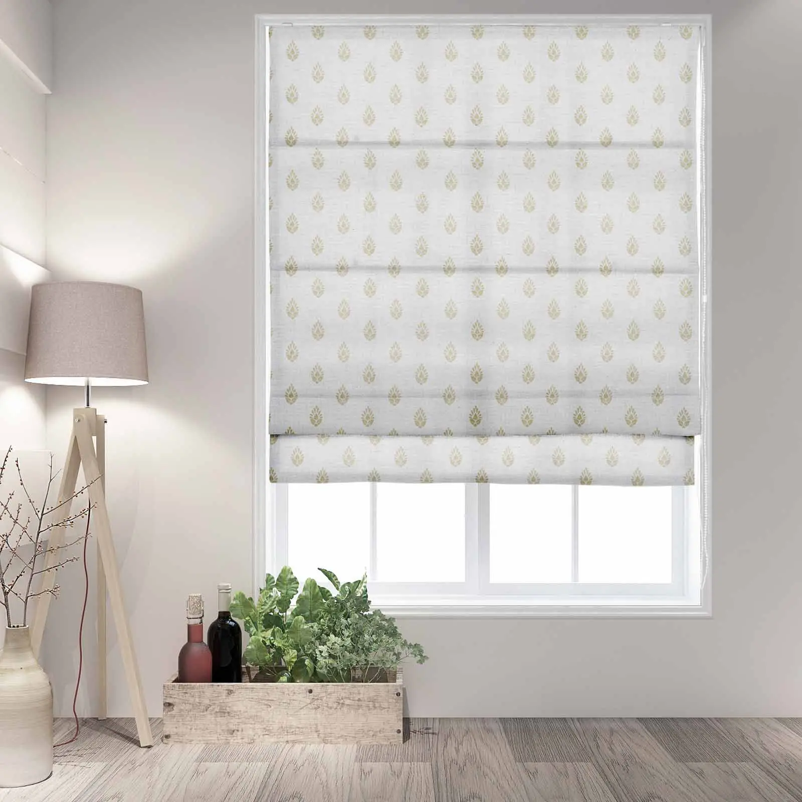 Stefana Silber Printed Cordless Roman Shade-Wooden Headrail - Image 24