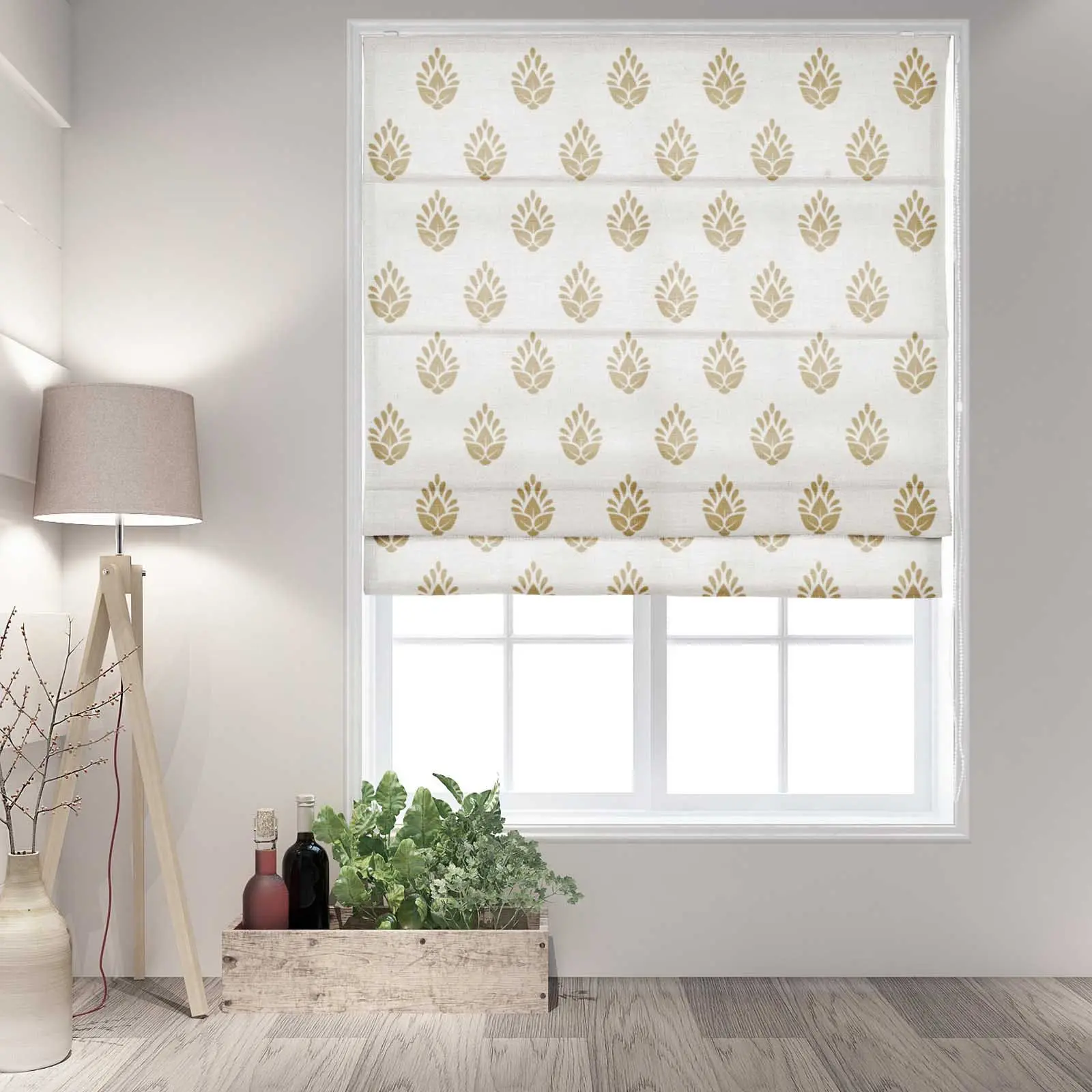 Stefana Silber Printed Cordless Roman Shade-Wooden Headrail - Image 25