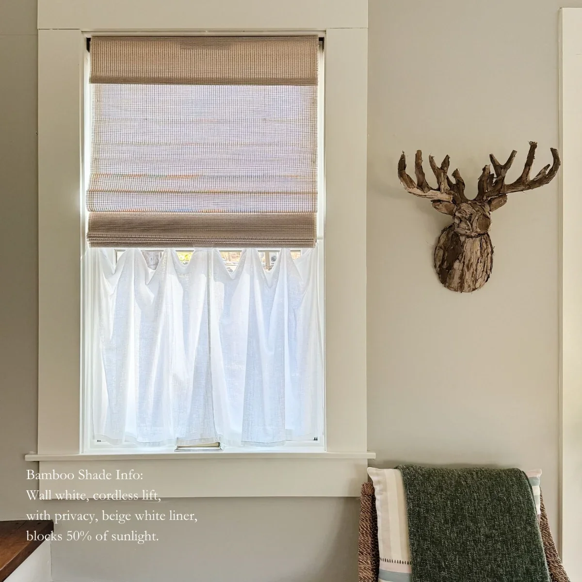 Sybil Bamboo Roman Shade - Wall White - Image 3